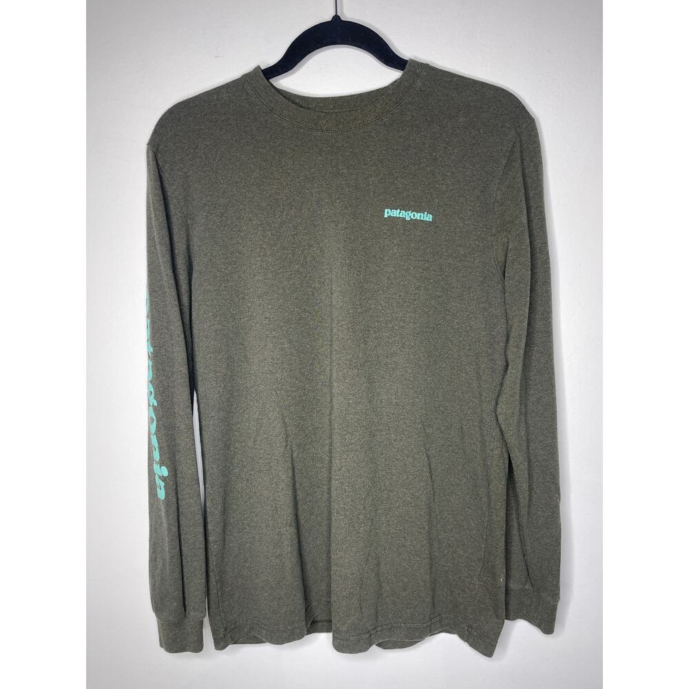 Patagonia Mens Text Logo Long-Sleeve Responsibili-Tee-Shirt Green Size S